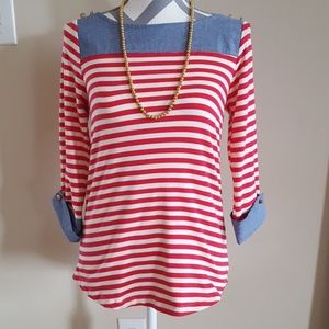 Nautical Medium Denim and Cotton Top